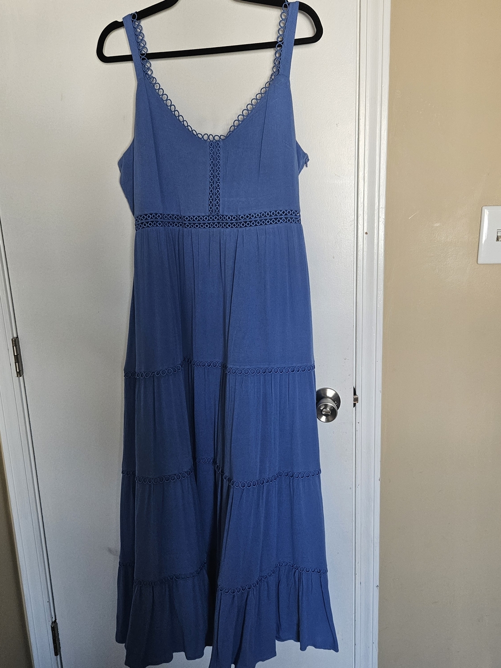 Pink Lily Blue Sleeveless Maxi Dress with Lace Trim